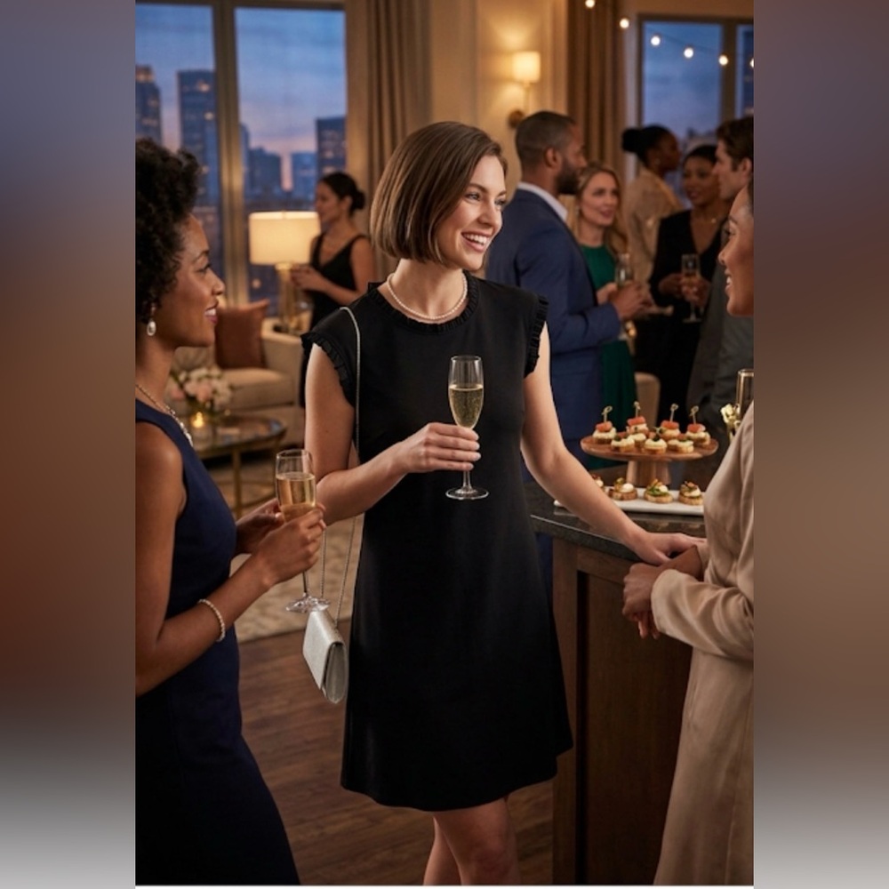 Tiana B. Black Ruffled Neck sleeveless flowy short maxi dress sz large